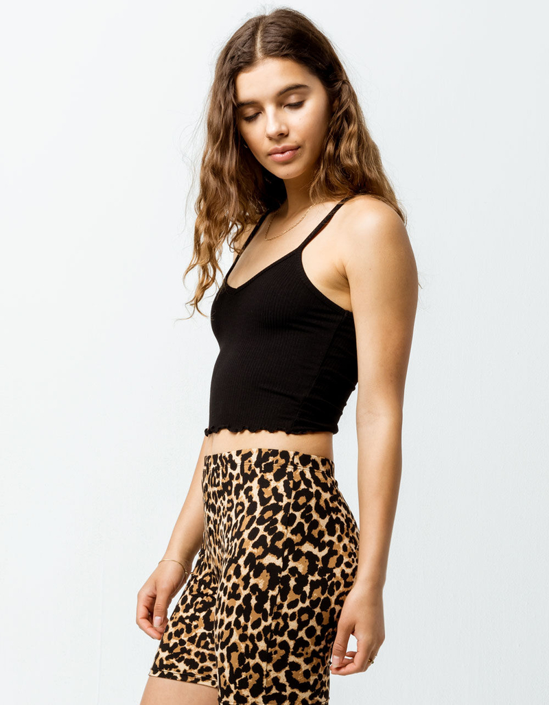 DESTINED Ribbed V-Neck Black Womens Crop Tank Top image number 1