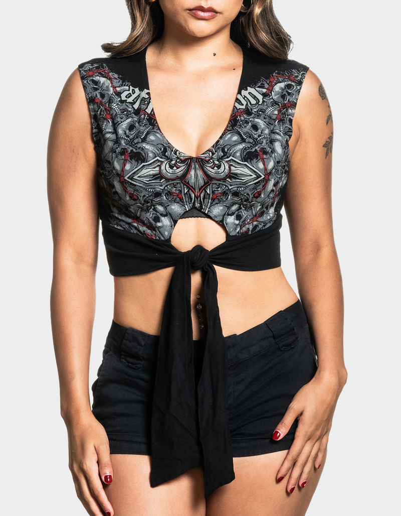 AFFLICTION Crimson Wasteland Womens Deep V Crop Top image number 0