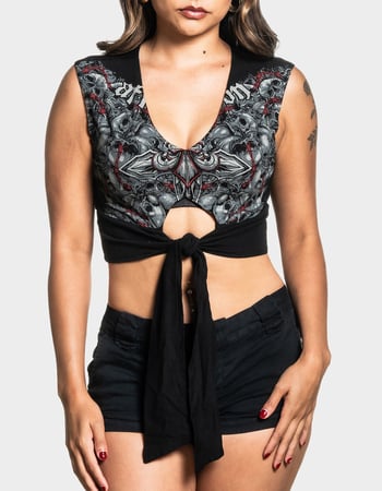 AFFLICTION Crimson Wasteland Womens Deep V Crop Top Primary Image