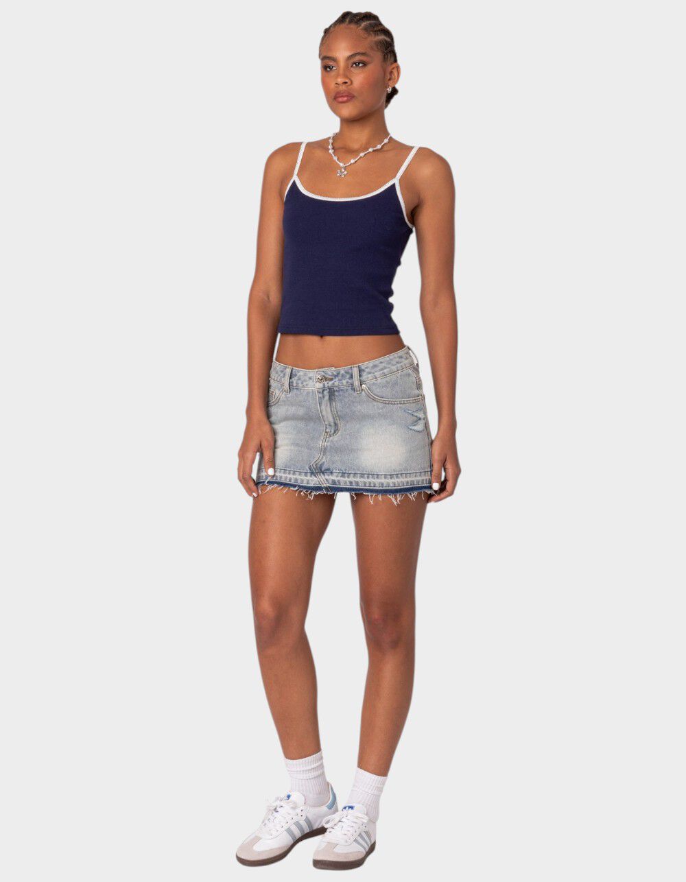 EDIKTED Franky Ribbed Contrast Tank Top - NAVY | Tillys