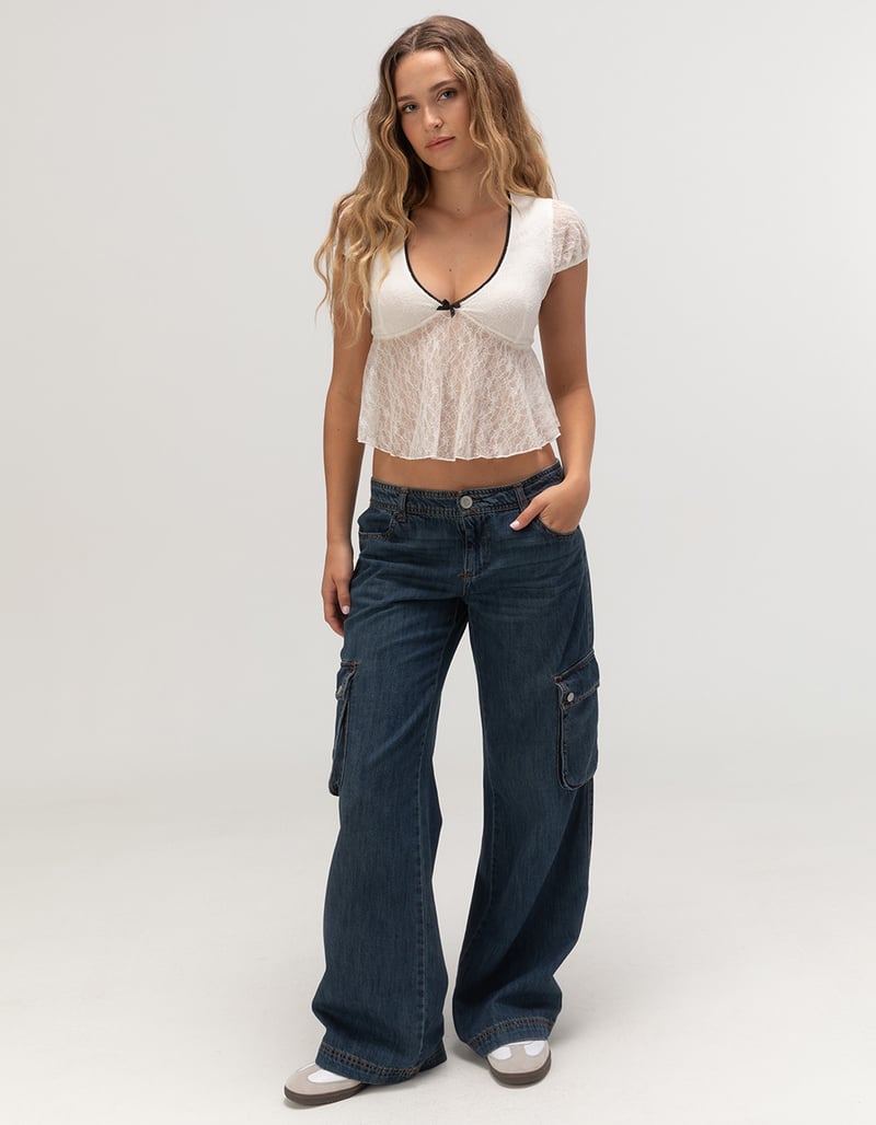 RSQ Womens Low Rise Cargo Baggy Denim Jeans image number 4