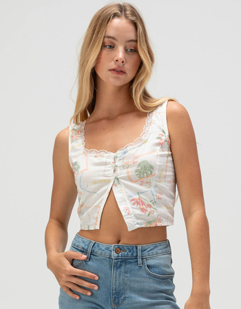 DEREK HEART Printed Linen Womens Flyaway Top Primary Image
