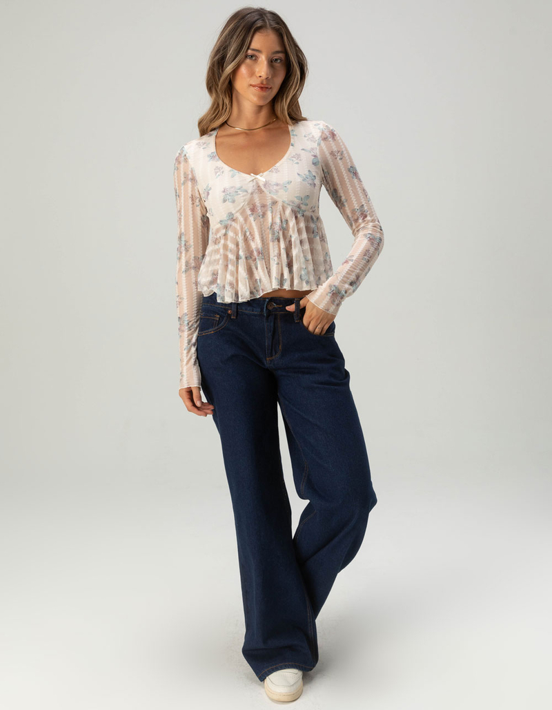 RSQ Womens Mesh Print Long Sleeve Babydoll Top image number 1