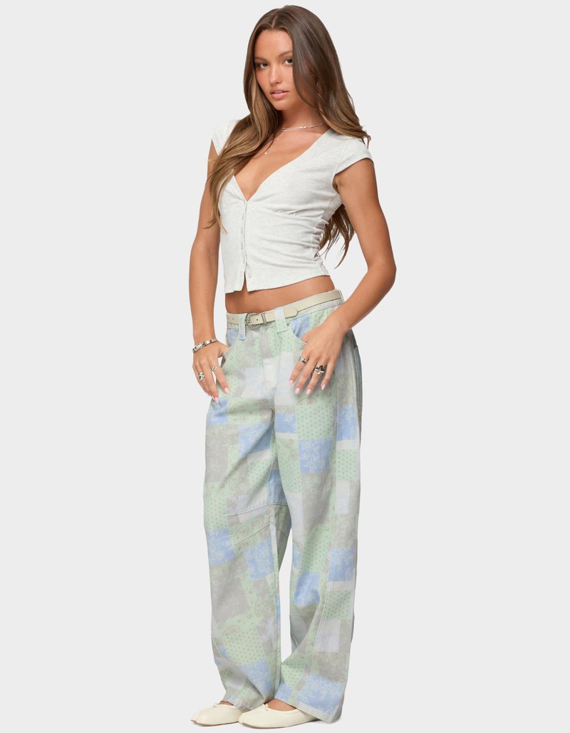 EDIKTED Patchwork Low Rise Baggy Jeans image number 3