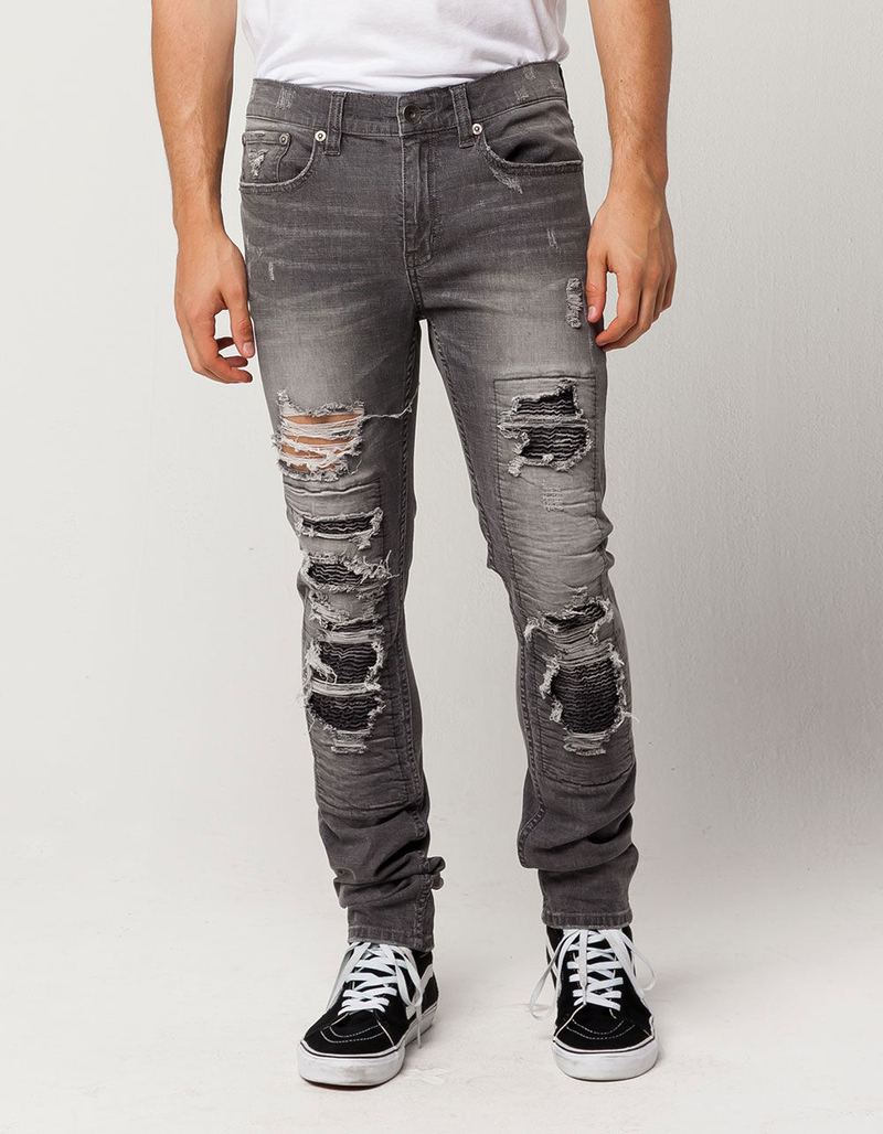 RSQ Seattle Moto Mens Skinny Tapered Ripped Jeans image number 0