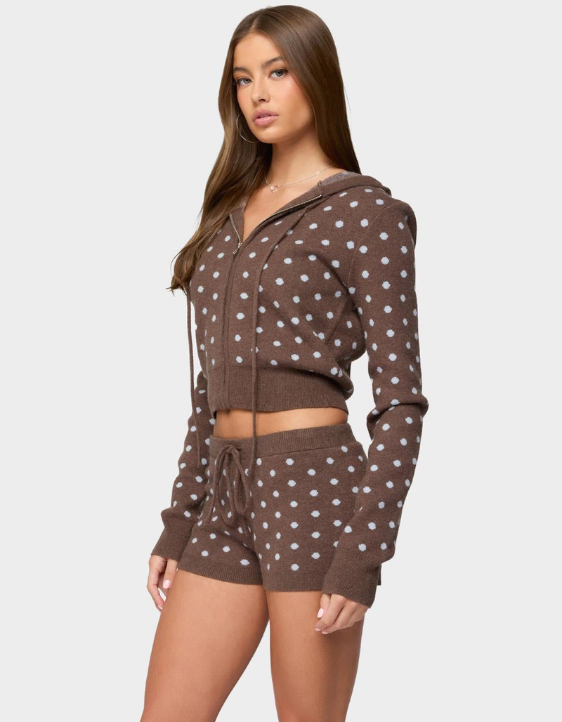 EDIKTED Kenny Polka Dot Knit Zip Up Hooded Cardigan image number 1