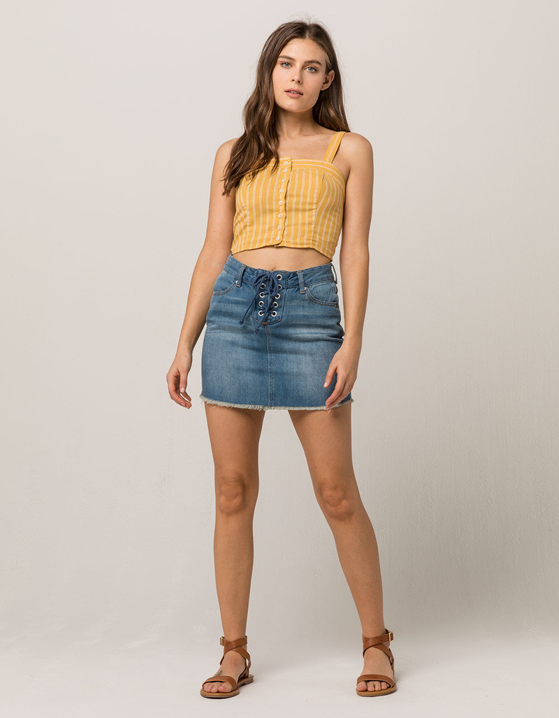 IVY & MAIN Stripe Button Front Mustard Womens Crop Tank image number 3