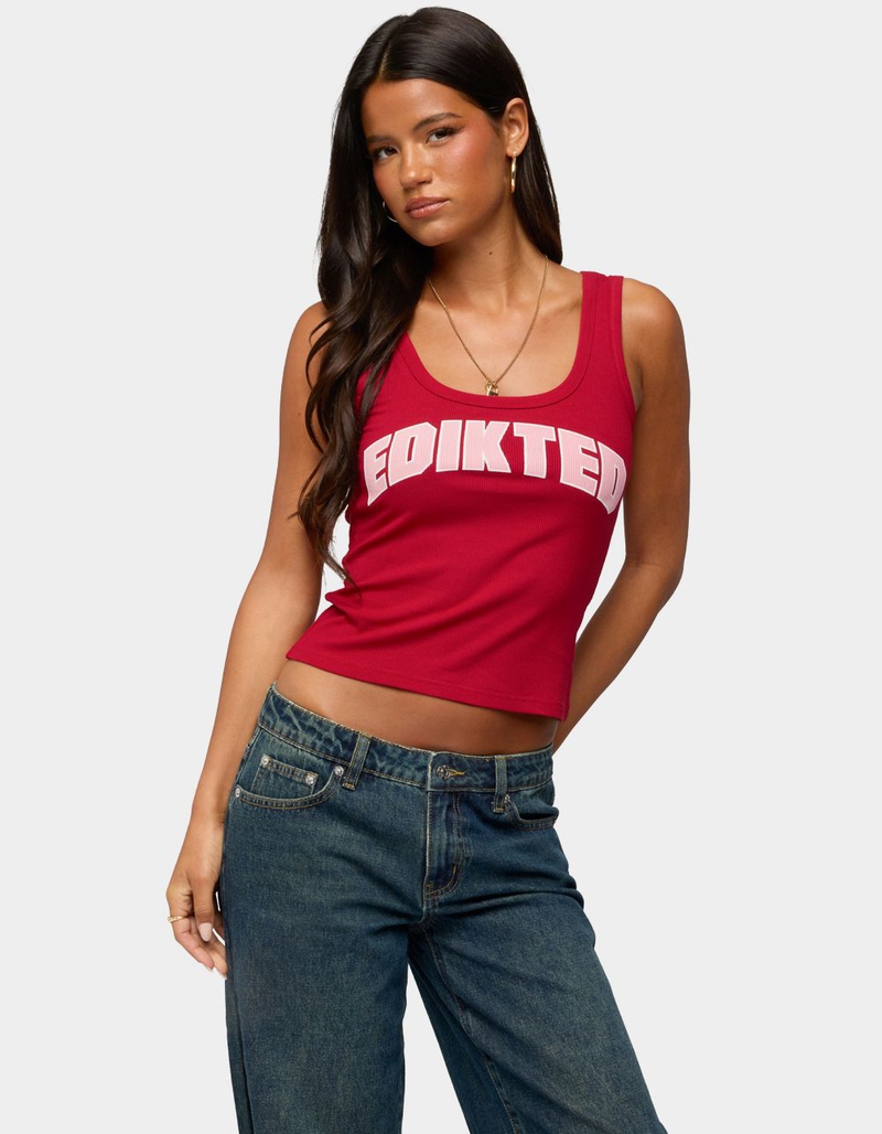 EDIKTED Girly Ribbed Tank Top image number 1