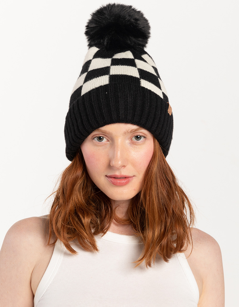 Checkered Pom Womens Beanie image number 1