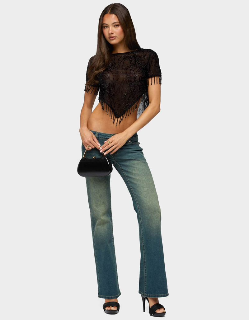EDIKTED Yanna Beaded Fringe Poncho Top image number 4
