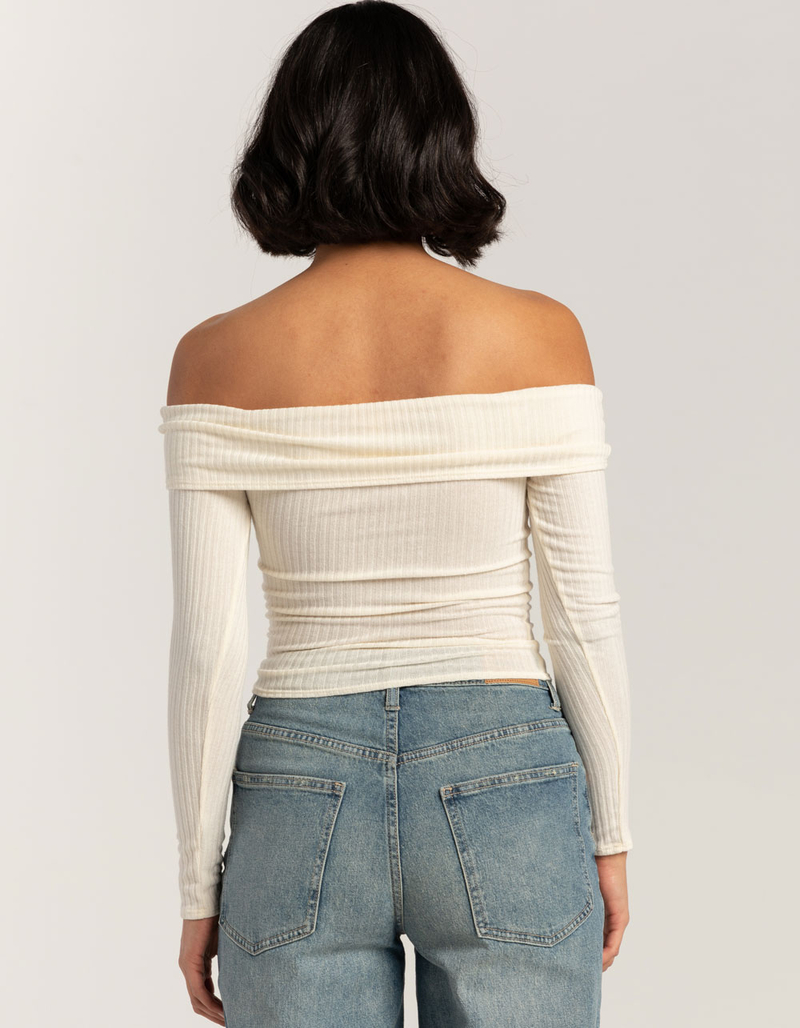 FULL TILT Fold Over Rib Off The Shoulder Womens Top image number 3