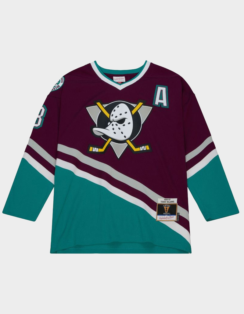 MITCHELL & NESS Blue Line Teemu Selanne Anaheim Ducks Dark 1996 Mens Hockey Jersey image number 0