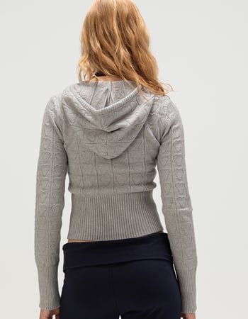 RSQ Womens Pointelle Zip-Up Hooded Sweater Alternative Image