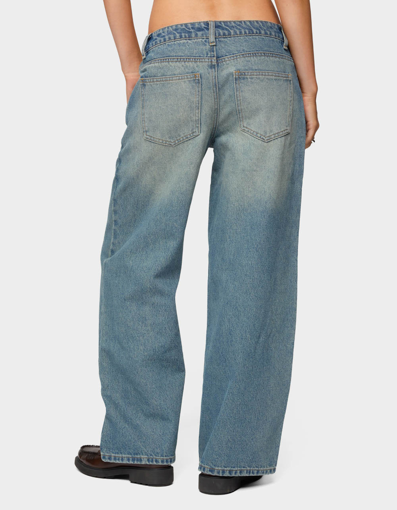 EDIKTED Petite Magda Low Rise Acid Wash Jeans image number 2