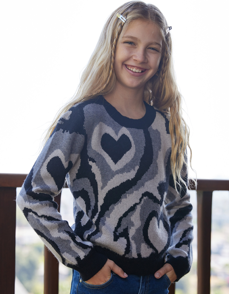 FULL TILT Heart Swirl Girls Sweater image number 0