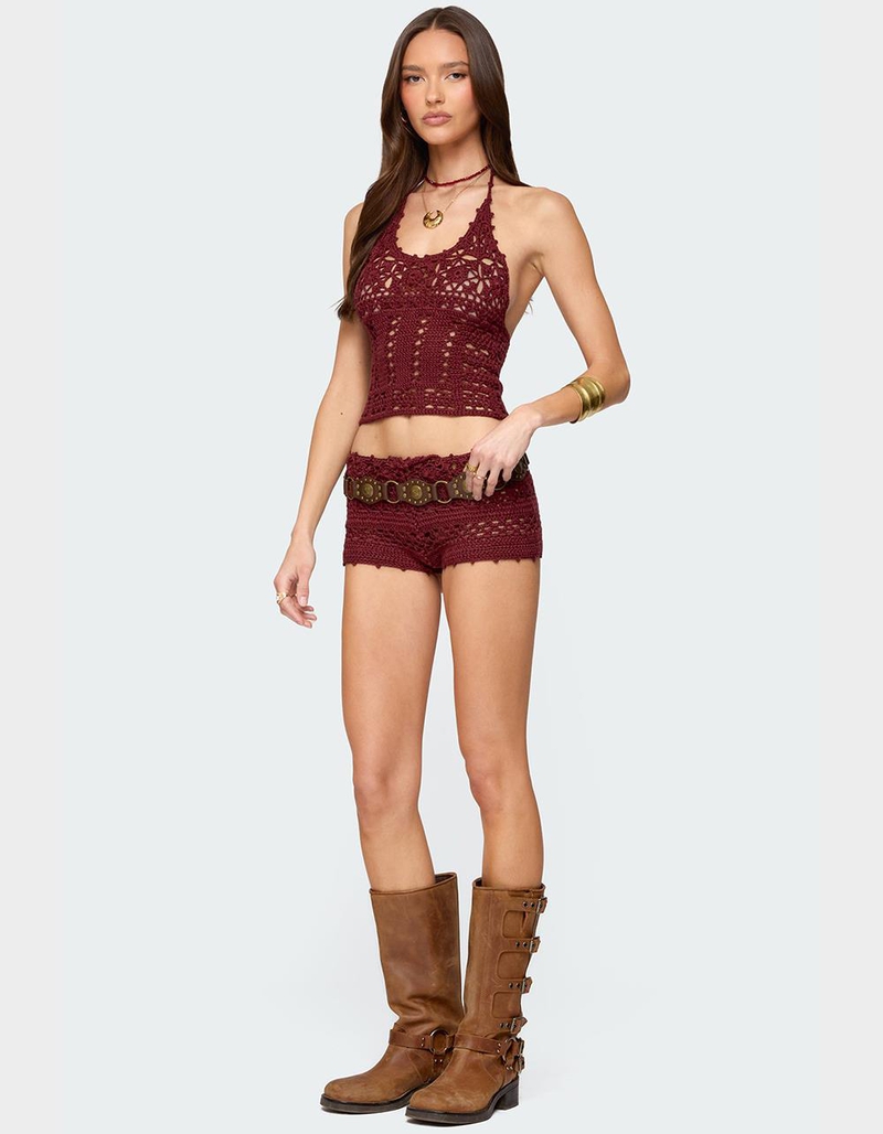 EDIKTED Kelani Crochet Shorts image number 2