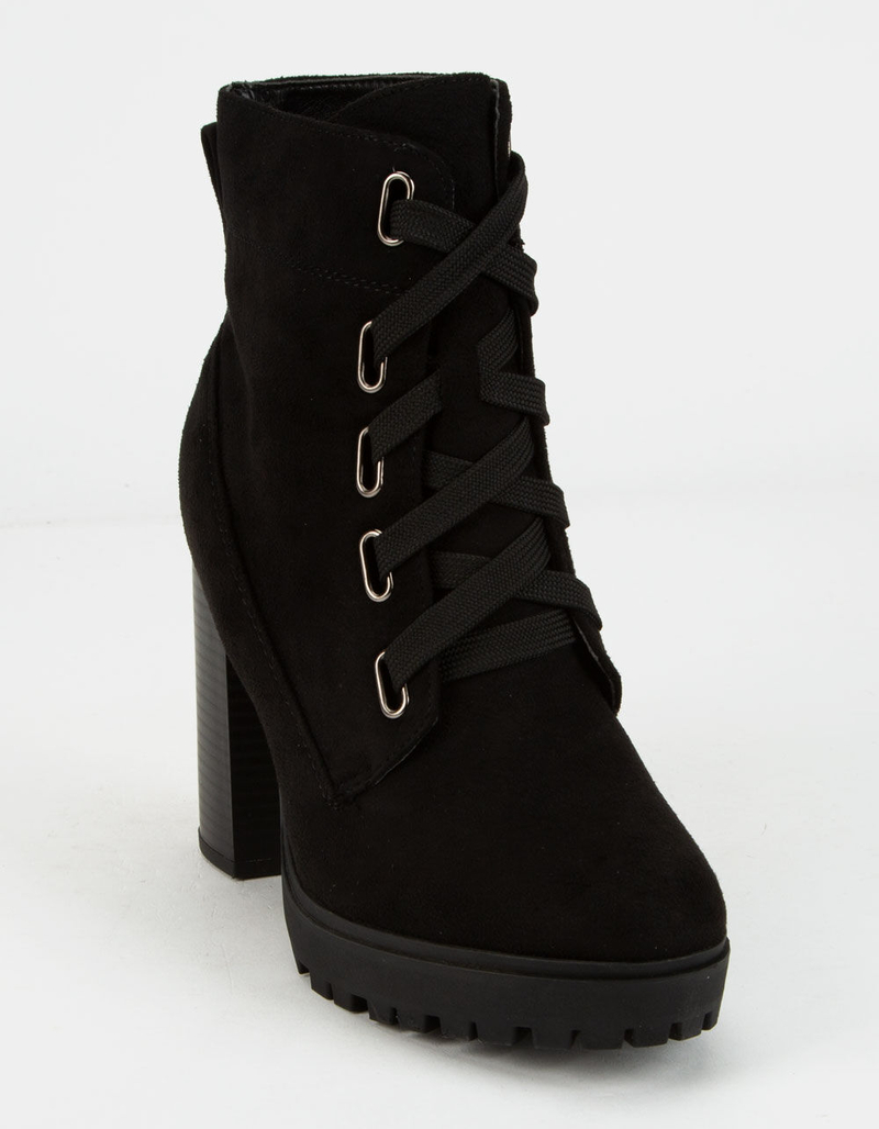 SODA Lug Sole Lace Up Eyelet Black Womens Booties image number 0