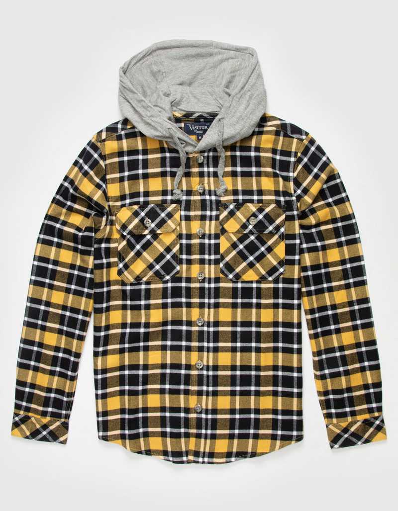 VSTR Mens Yellow Hooded Flannel Shirt image number 0