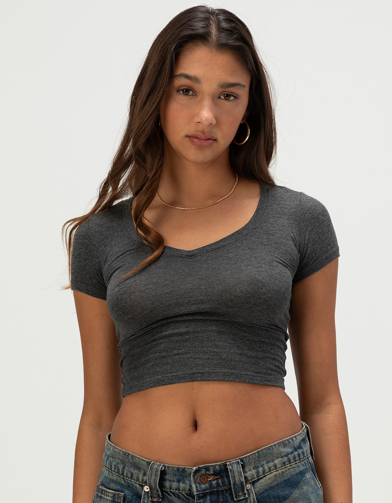 HEART & HIPS Womens V-Neck Crop Tee image number 0