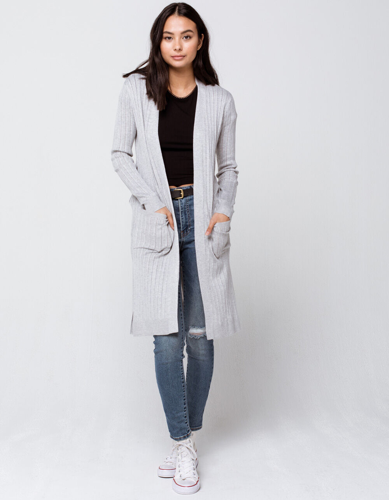 SKY AND SPARROW Rib Pocket Womens Heather Gray Cardigan image number 3