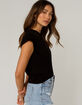 HEART & HIPS Roll Cuff Womens Black Tee image number 2