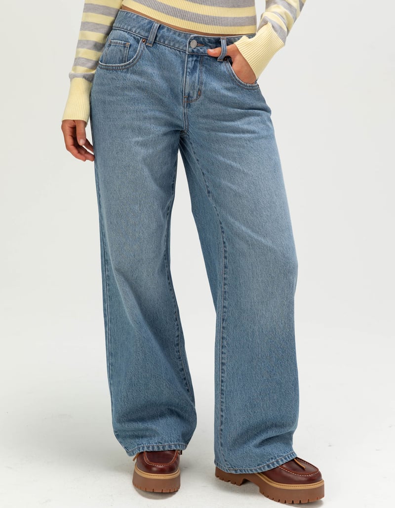RSQ Womens Fold Over Waistband Baggy Jeans image number 1