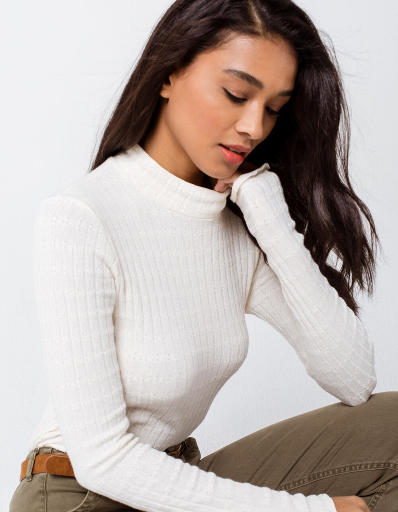 IVY & MAIN Mock Neck Ivory Womens Pointelle Knit Top image number 0