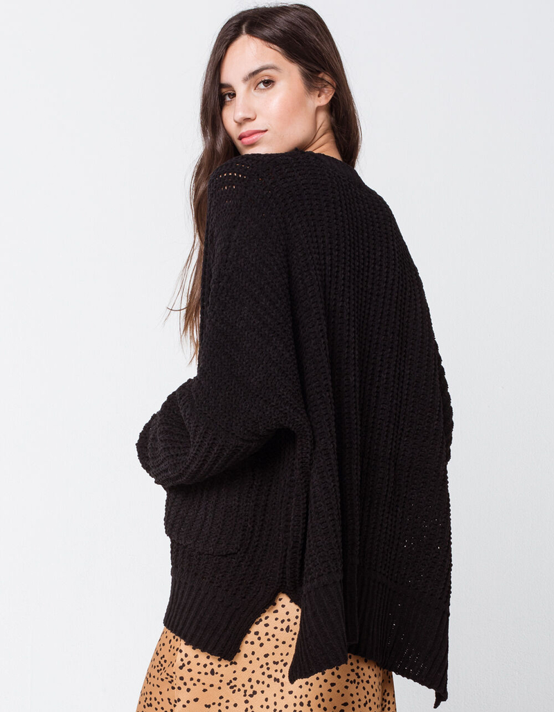 RSQ Chenille Shaker Knit Black Womens Cardigan image number 2