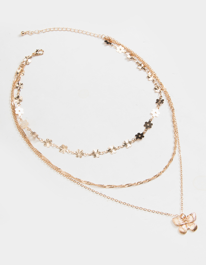 FULL TILT Layered Flower Butterfly Necklace image number 0