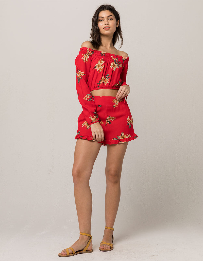 MIMI CHICA Floral Off The Shoulder Womens Top And Shorts Set image number 0