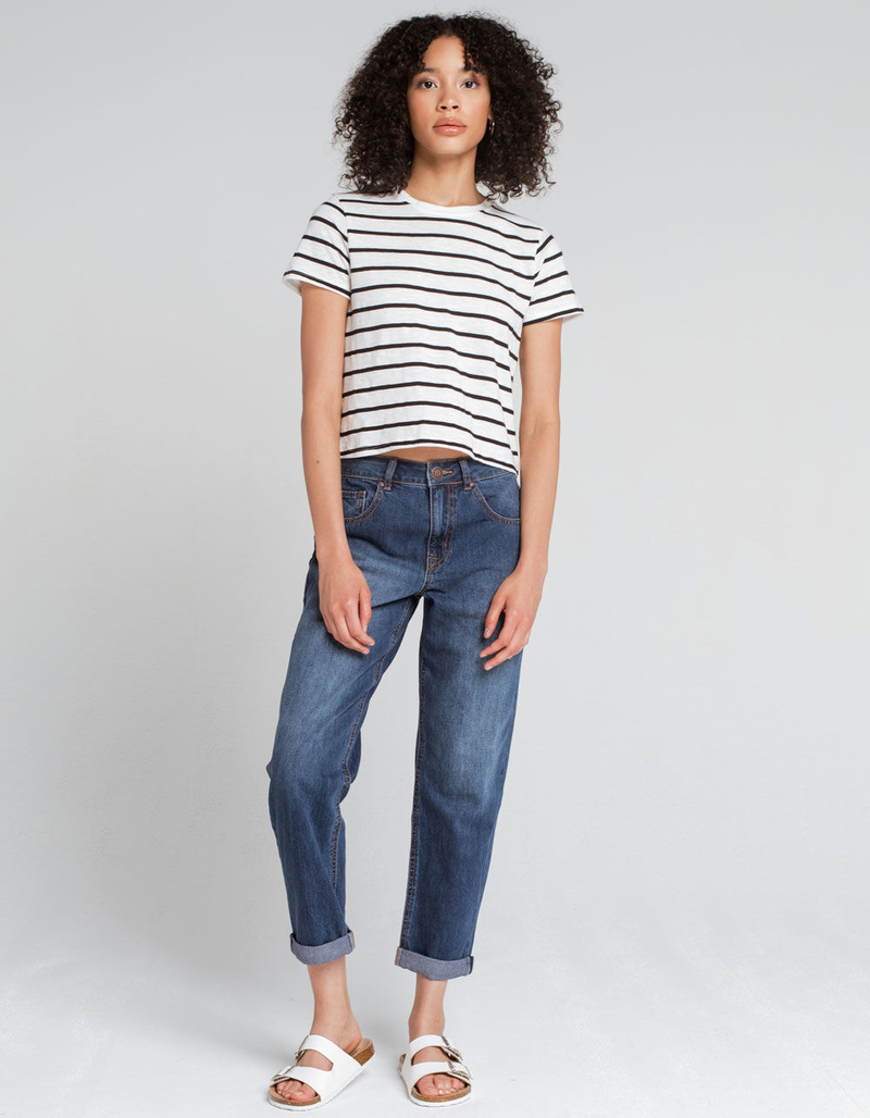 RSQ Stripe Womens White Baby Tee image number 3