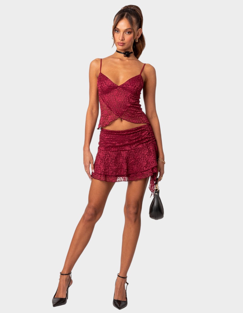 EDIKTED Ruby Ruffle Lace Mini Skirt image number 1