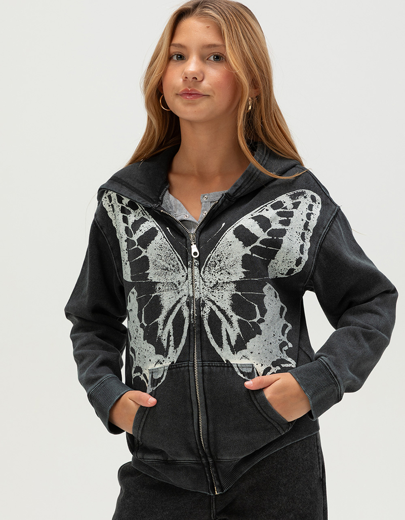 FULL TILT Washed Butterfly Girls Zip-Up Hoodie image number 0