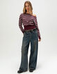 RSQ Womens High Rib Stripe Off The Shoulder Sweater image number 2