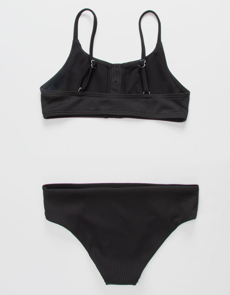 DAMSEL Ribbed Henley Black Girls Bikini Set image number 1