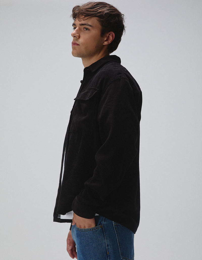 RSQ Mens Oversized Long Sleeve Corduroy Button Up Shirt - BLACK
