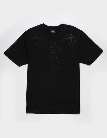LA FAMILIA Crosses Mens Rhinestone Boxy Tee Primary Image