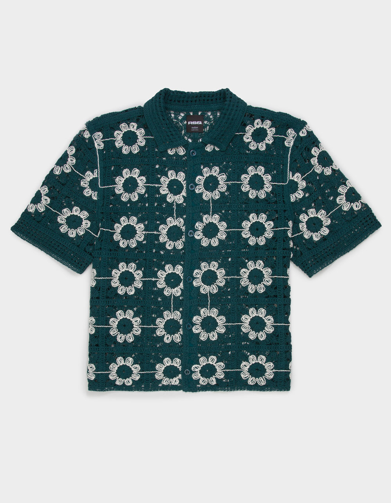 RSQ Mens Floral Crochet Button Up Shirt image number 0