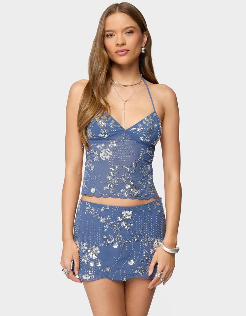 EDIKTED Nelley Backless Beaded Sequin Chiffon Top image number 0