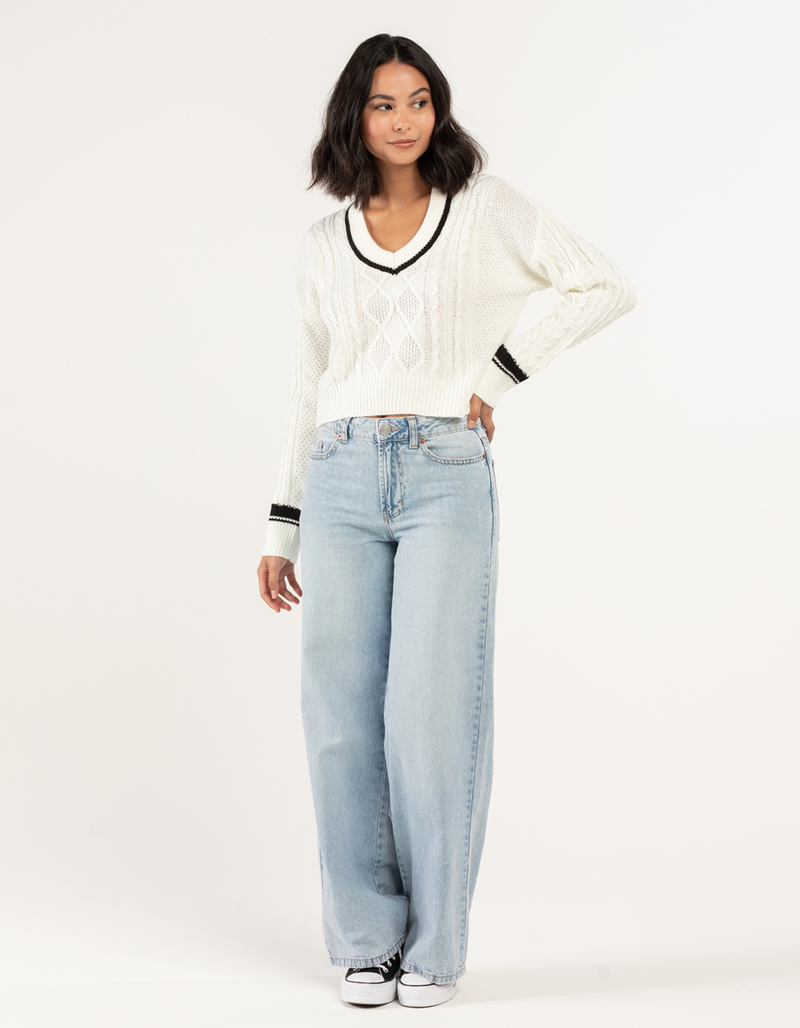 RSQ Womens Varsity Cable V Neck Sweater image number 5