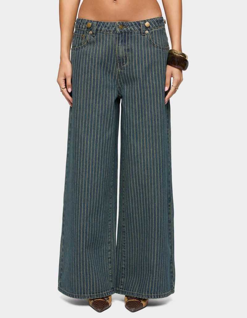 EDIKTED Button Pinstripe Low Rise Baggy Jeans image number 0