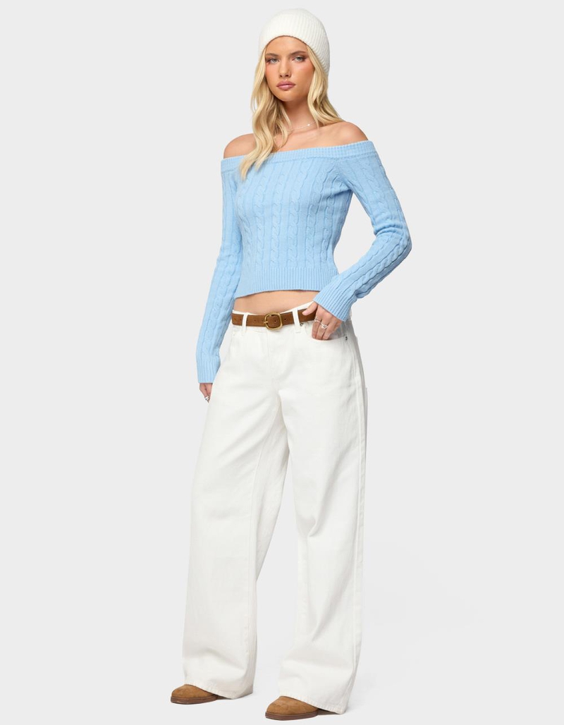 EDIKTED Taniza Off Shoulder Cable Knit Sweater image number 3