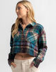RSQ Womens Jewel Tone Plaid Crop Flannel image number 2