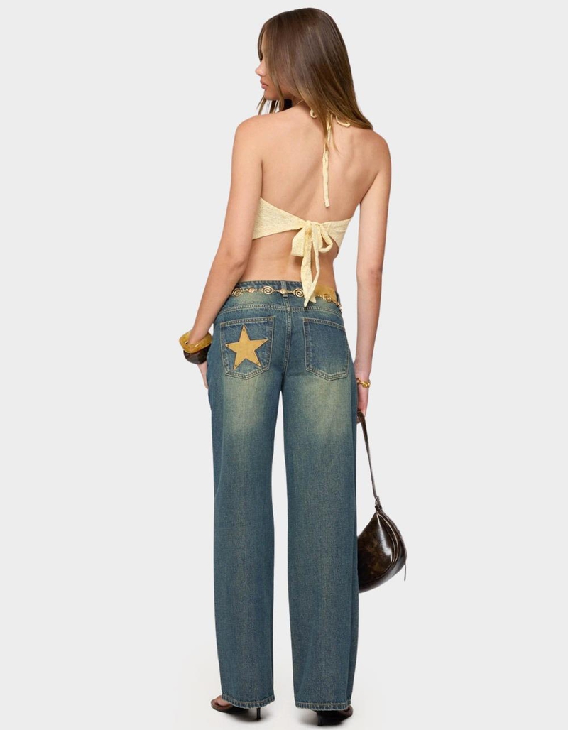 EDIKTED Faux Suede Star Low Rise Jeans image number 3