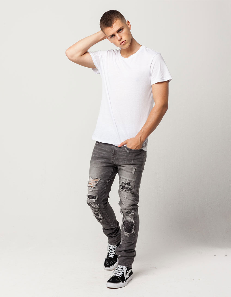 RSQ Seattle Moto Mens Skinny Tapered Ripped Jeans image number 1