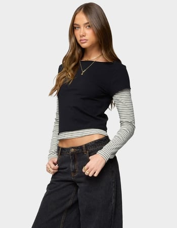 EDIKTED Layered Stripey Long Sleeve Tee Alternative Image