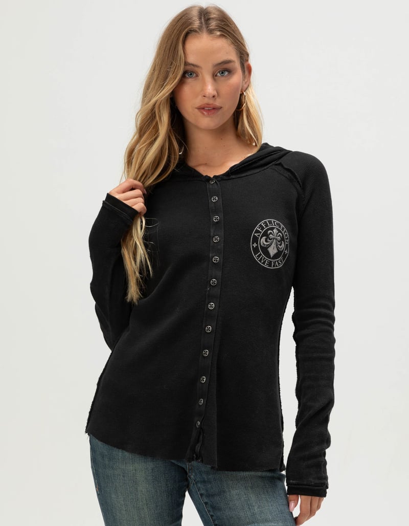 AFFLICTION Simulation Womens Button Up Thermal Hoodie image number 1