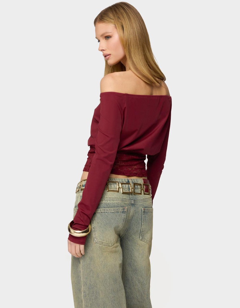 EDIKTED Dorona Lacey Off Shoulder Top image number 2