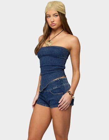 EDIKTED Zaida Asymmetric Denim Strapless Top Alternative Image