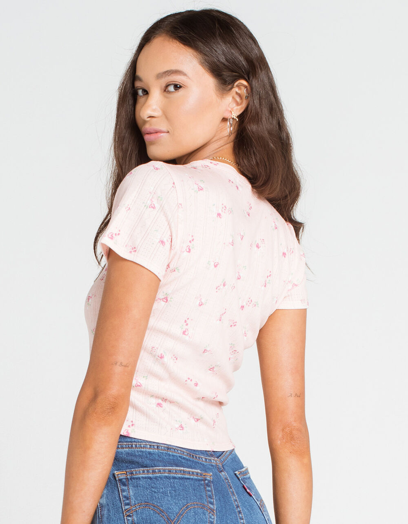 IVY & MAIN Ditsy Pointelle Womens Rose Tee image number 2